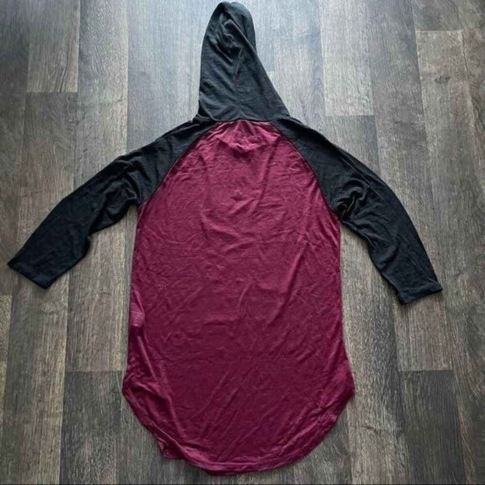 Disney Mickey Mouse Burgundy & Black Burn Out Hoodie Top 3/4THS Sleeves Size S - Picture 4 of 8